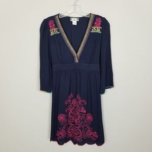 Flying Tomato Floral Embroidered Blue Mini Dress S